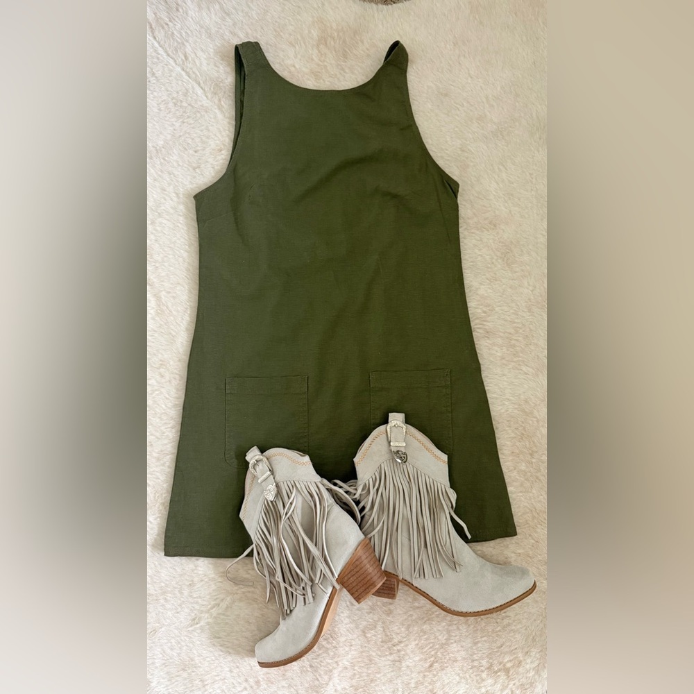 Urban Outfitters Olive Green Sleeveless Pinafore Dress
